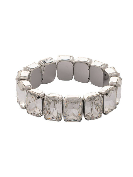 Sorrelli-Clear Emerald Cut Crystal, Palladium Silver Stretch Bracelet