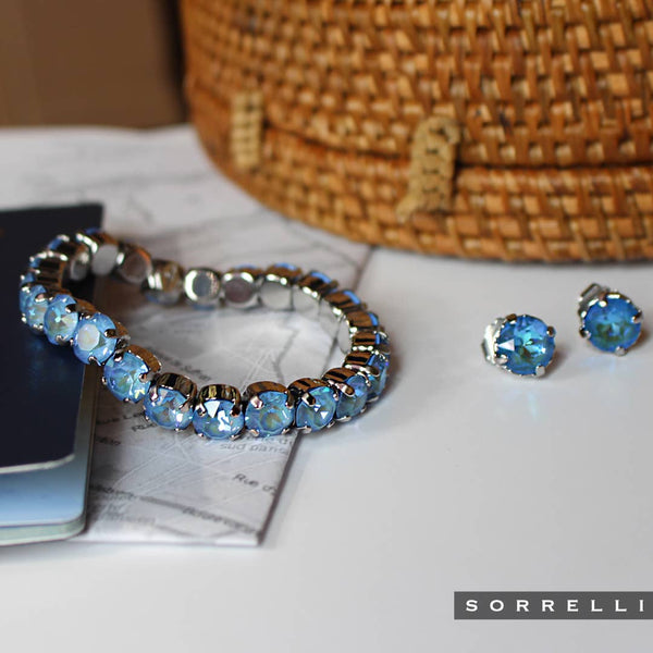 Sorrelli-Ocean Blue Crystal and Palladium Silver Stretch Bracelet