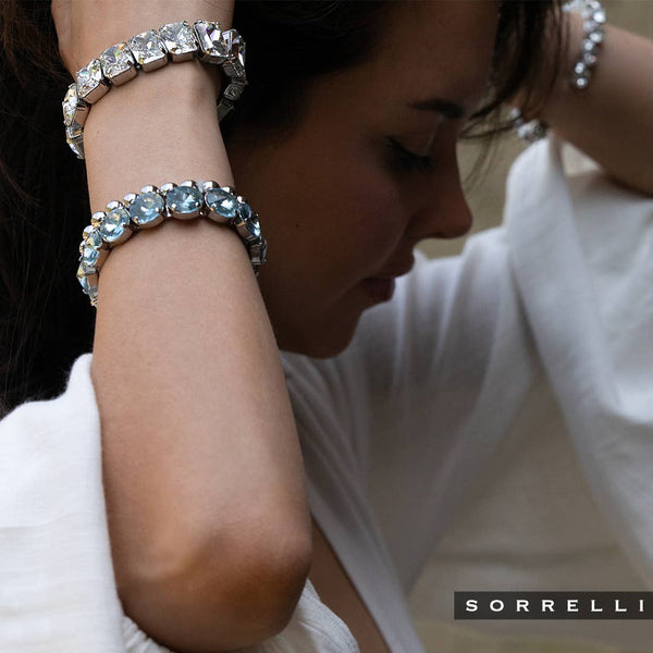 Sorrelli-Clear Emerald Cut Crystal, Palladium Silver Stretch Bracelet