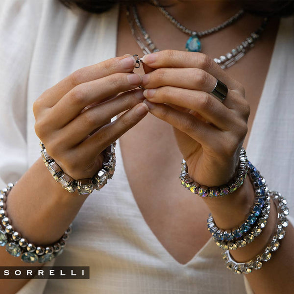 Sorrelli-Ocean Blue Crystal and Palladium Silver Stretch Bracelet