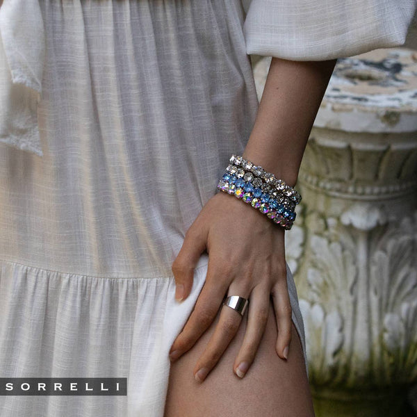 Sorrelli-Ocean Blue Crystal and Palladium Silver Stretch Bracelet