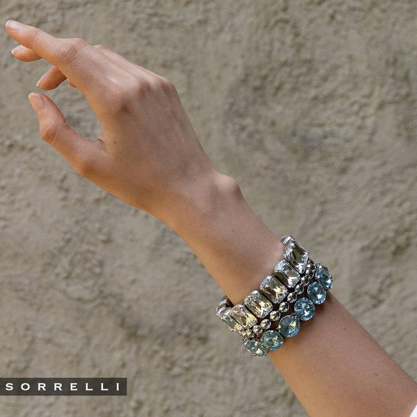 Sorrelli-Clear Emerald Cut Crystal, Palladium Silver Stretch Bracelet