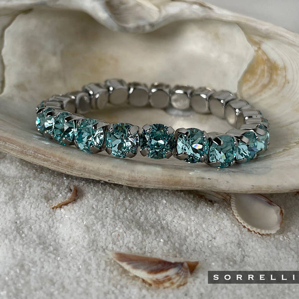 Sorrelli-Aqua Blue Crystal and Palladium Silver Stretch Bracelet