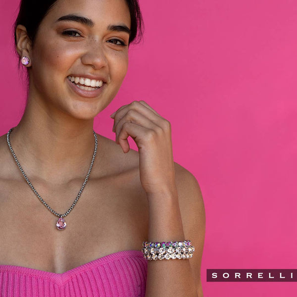 Sorrelli-Clear Crystal and Palladium Silver Stretch Bracelet