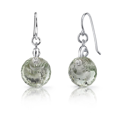 Sterling Silver Spherical Cut 7.00 Carats Green Amethyst Fishhook Earrings
