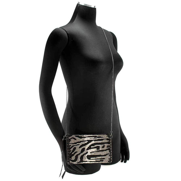 Mary Frances-All About The Zebra Beaded Crossbody Phone Bag