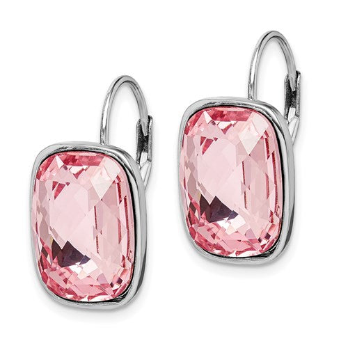 Sterling Silver Rhodium-Plated Pink Crystal Leverback Earrings