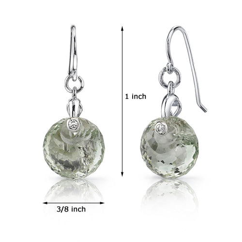 Sterling Silver Spherical Cut 7.00 Carats Green Amethyst Fishhook Earrings