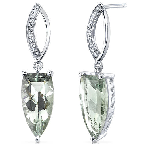 Sterling SIlver Half Marquise Cut 6.00 Carats Green Amethyst Earrings