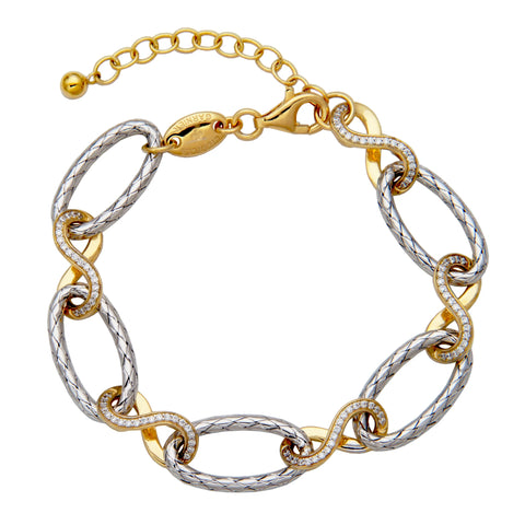 Charles Garnier-Sterling Silver/YG, CZ, Fancy LinkBracelet, Rhodium and Yellow Gold Finish