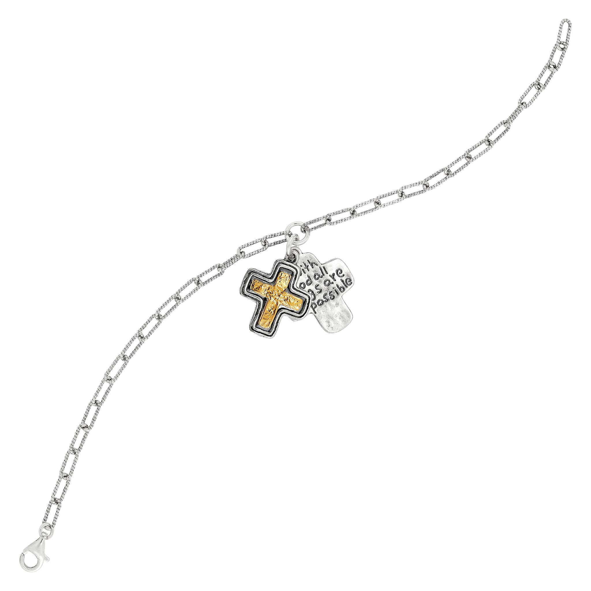 Full of Hope’ Silver with 14K GP Cross Bracelet, Adjustable up to 8"