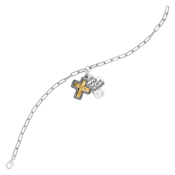 Full of Hope’ Silver with 14K GP Cross Bracelet, Adjustable up to 8"