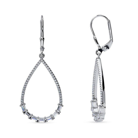 Sterling Silver Teardrop CZ Leverback Earrings