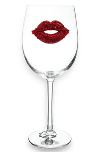 Red Lips Jeweled Stemmed Wine Glass