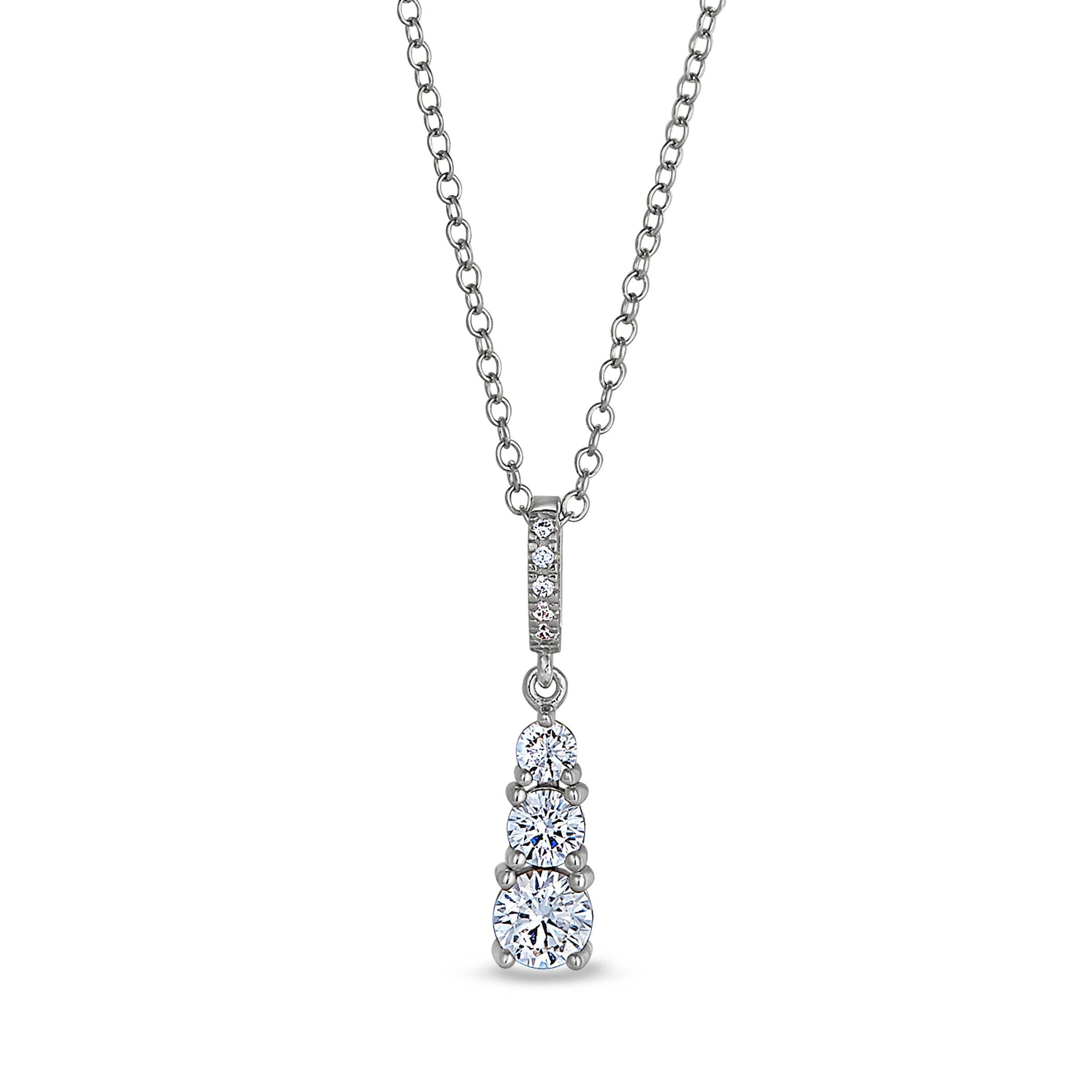 Kelly Waters-Platinum Finish Sterling Silver Micropave Three Stone Drop