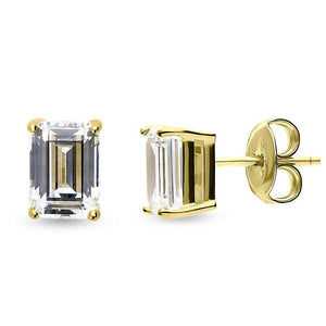 Silver Solitaire 2ct Emerald Cut CZ Stud Earrings