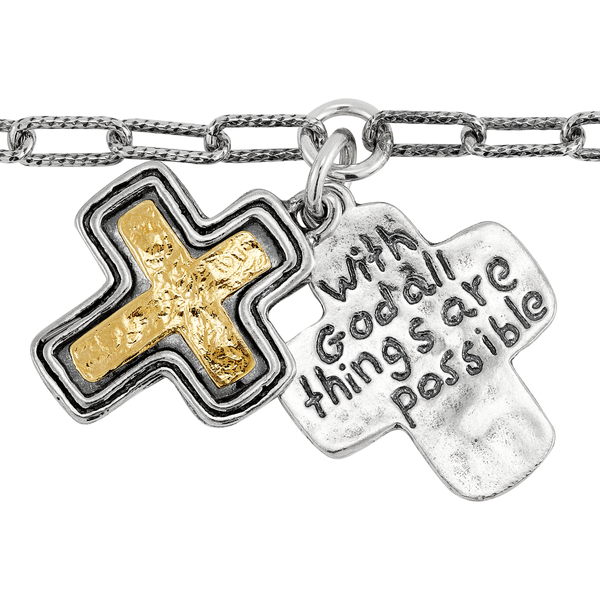 Full of Hope’ Silver with 14K GP Cross Bracelet, Adjustable up to 8"