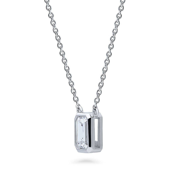 Silver Solitaire 1ct Emerald Cut CZ Necklace