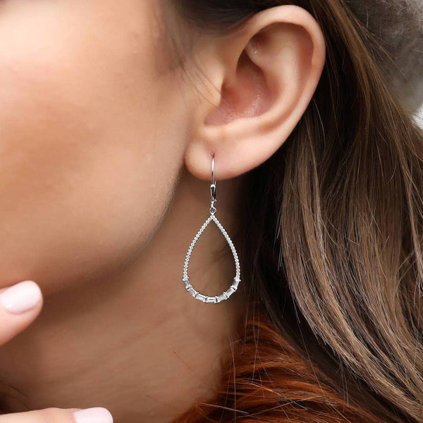 Sterling Silver Teardrop CZ Leverback Earrings