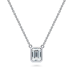 Silver Solitaire 1ct Emerald Cut CZ Necklace