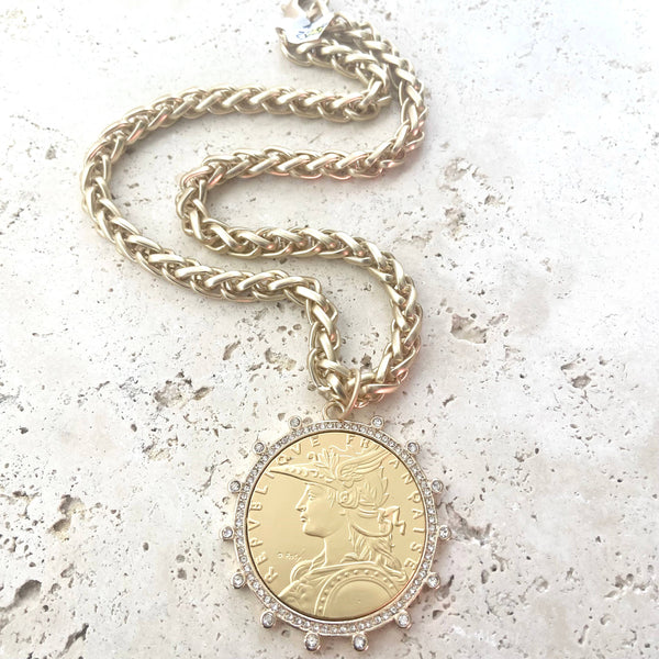 French coin necklace matte gold boutique