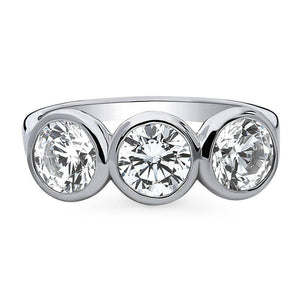 Silver 3-Stone Round CZ Ring