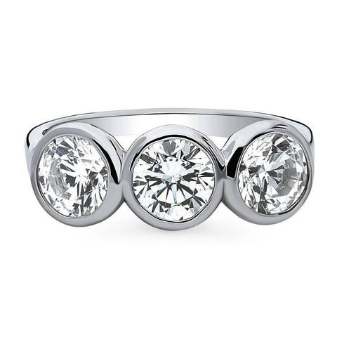 Silver 3-Stone Round CZ Ring