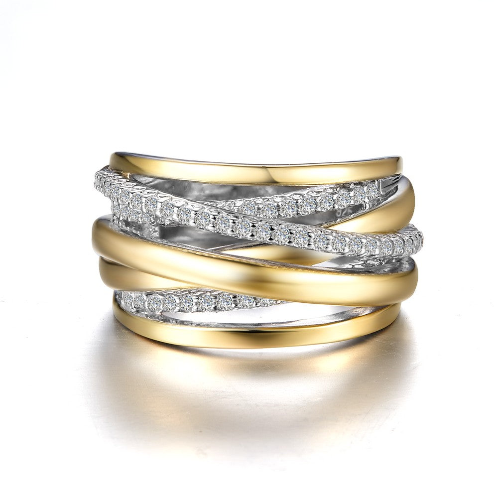 Lafonn-.61 Carat Simulated Diamond, Sterling Silver, Platinum, Gold, Ribbon Crossover Ribbon, Ring