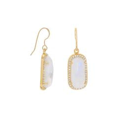 Sterling. 14 Karat Gold Plated Rainbow Moonstone with CZ Edge Earrings