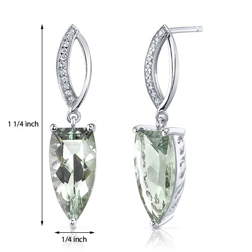 Sterling SIlver Half Marquise Cut 6.00 Carats Green Amethyst Earrings