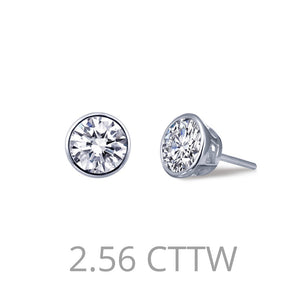 Lafonn-2.56 Carat Simulated Diamonds, Sterling Silver, Platinum, Bezel-Set Stud Earrings