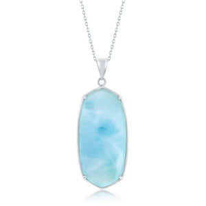 Sterling Silver Large Long Hexagon Larimar Pendant