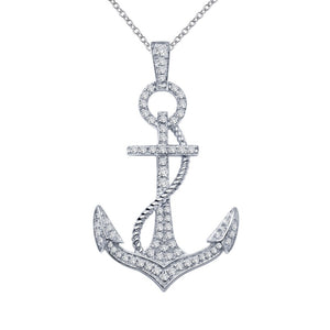 Lafonn-.74 Carat Simulated Diamonds, Sterling Silver, Platinum Anchor Pendant