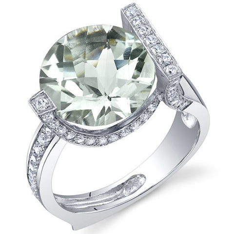 Artistic 5.00 Carats CheckerBoard Round Cut Green Amethyst Sterling Silver Ring in Sizes 5 to 9
