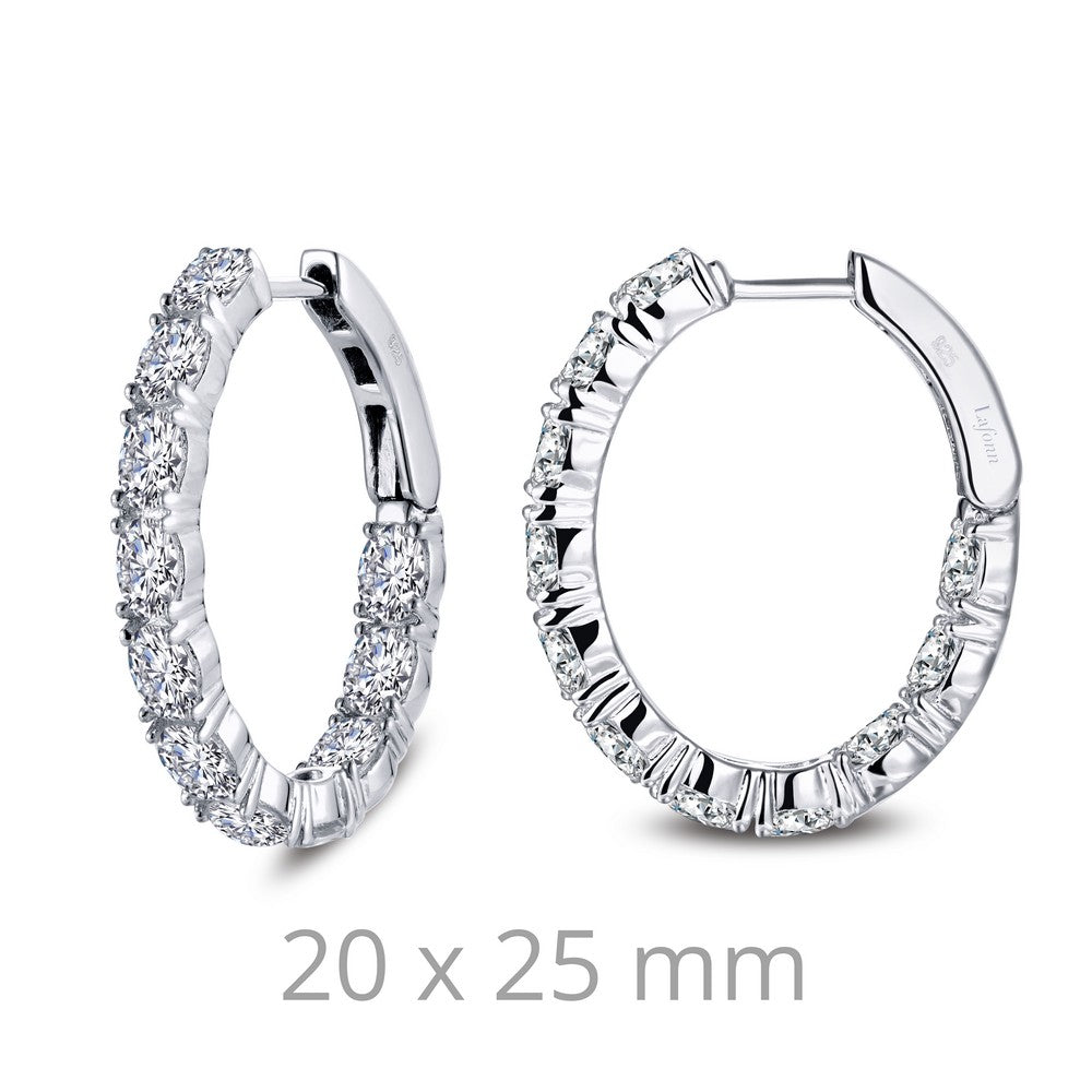 4.4 Carat Simulated Diamonds, Sterling, Platium. Oval Double Hoop Earrings