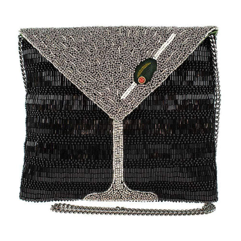 Mary Frances-Straight Up, Beaded Martini Crossbody Clutch