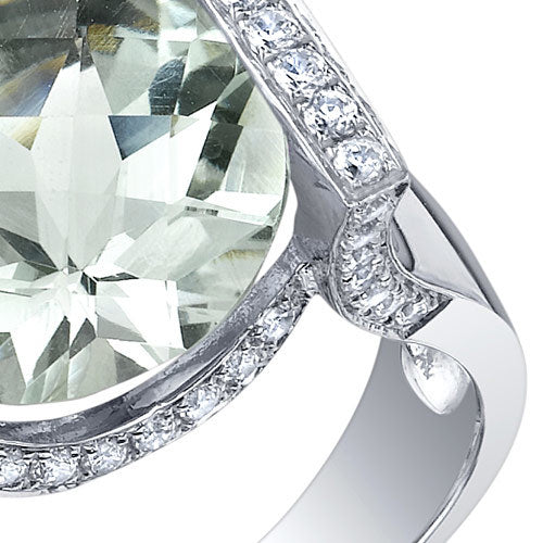 Artistic 5.00 Carats CheckerBoard Round Cut Green Amethyst Sterling Silver Ring in Sizes 5 to 9