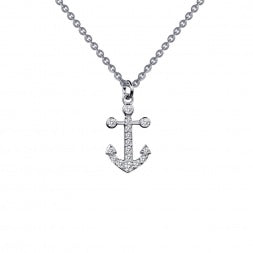 Lafonn-.16 Carat Simulated Diamonds, Sterling Silver, Platinum Anchor Pendant