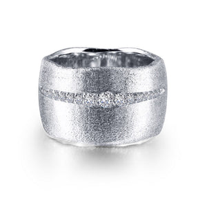 Lafonn-.21 Carat Simulated Diamonds, Sterling Silver, Platinum Wide Band Cuff Ring