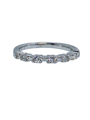 Diamond .30 Carats Round/Baguette 14K White Gold Band